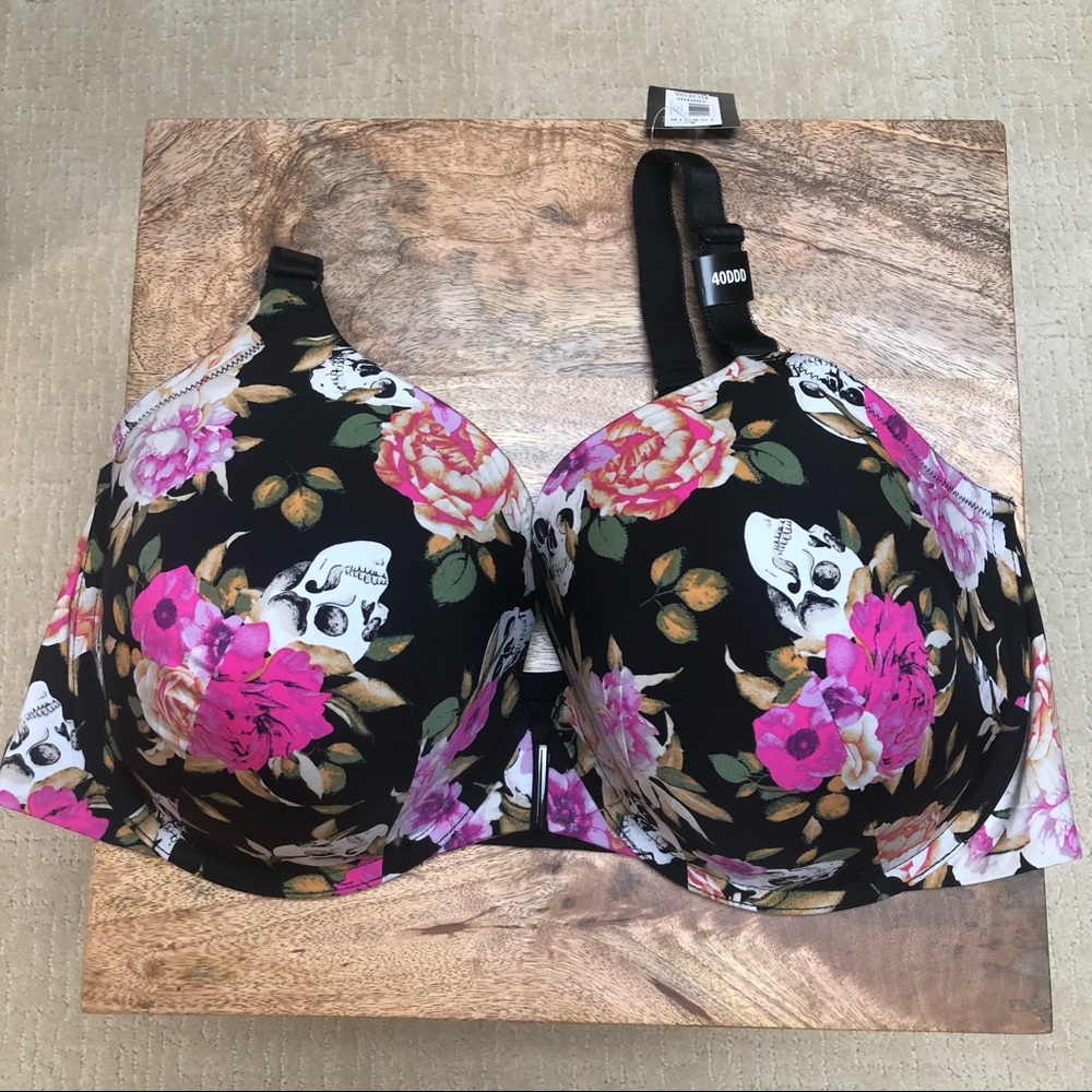 Torrid BLACK SKULL FLORAL FRONT CLASP T-SHIRT BRA - Picture 4 of 15